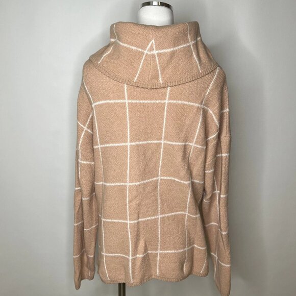 Lulus Small Pullover Sweater Pink Windowpane Turtleneck Stretch Side Slit Womens - Picture 3 of 8